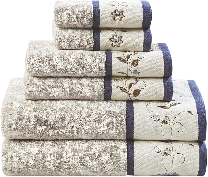 Madison Park Serene 100% Cotton Bath Towel Set Luxurious Floral Decorative by MADISONPARK