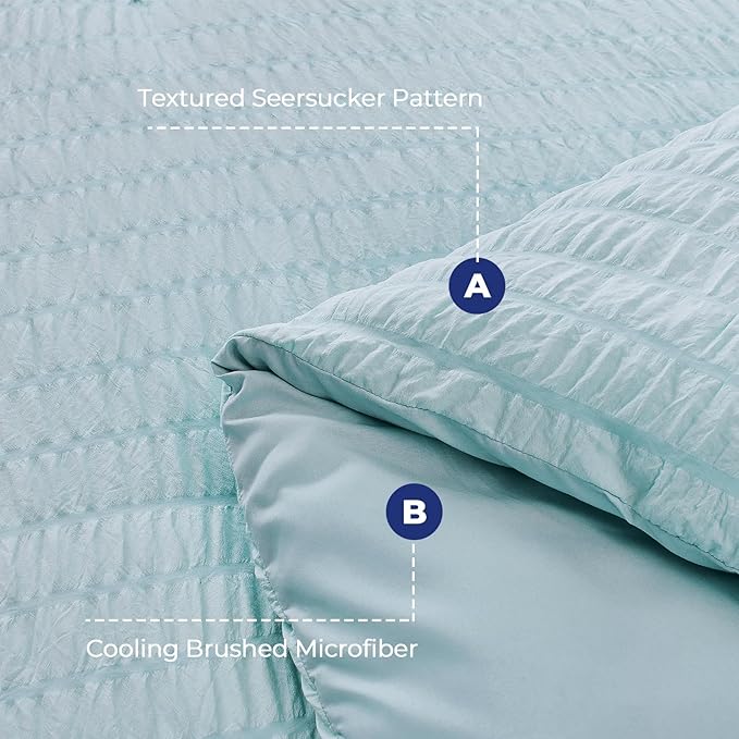 HYMOKEGE Lake Blue Twin Comforter Set Seersucker 5 Pieces, All Season Luxury - Image 4