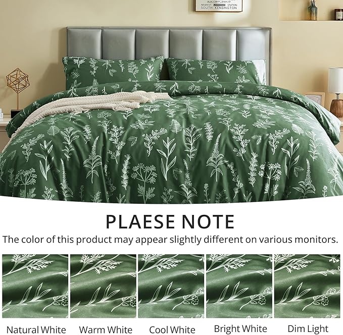 MUXHOMO Duvet Cover King Size, Reversible Floral Dark Green Duvet Cover Set - Image 4