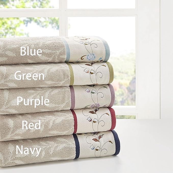 Madison Park Serene 100% Cotton Bath Towel Set Luxurious Floral Decorative - Image 5