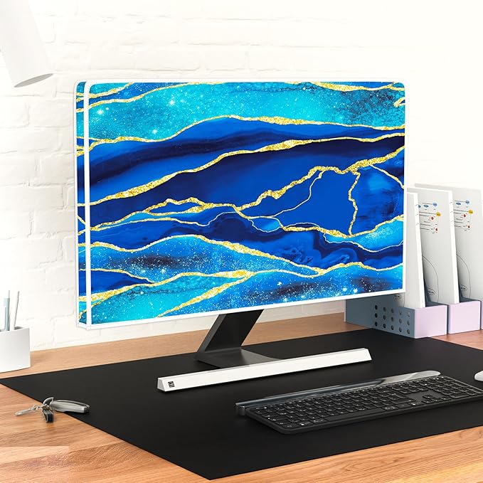 Baocicco Royal Blue Marble Waterproof Computer Monitor Dust Cover 26, 27, 28 Inch Creative Design Monitor Accessories Laptop TV LCD Screen Monitor Decoration for Tablet Computer Decorations