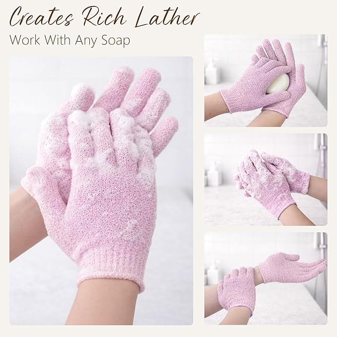 4 Pairs Exfoliating Gloves for Shower, Shower Gloves, Body Scrubber, Korean - Image 5