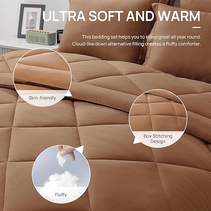 Love's cabin Twin XL Comforter Set Mocha Mousse, 5 Pieces Twin XL Bed in a Bag - Image 7