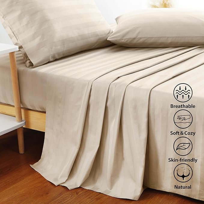 Flat Sheet Only Twinxl Size, 400 TC 100% Egyptian Cotton Flat Sheet Striped - Image 3