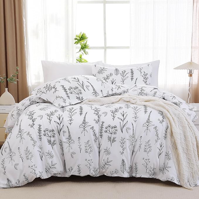 MUXHOMO Duvet Cover Queen Size, Reversible Floral White Duvet Cover Set - Image 6