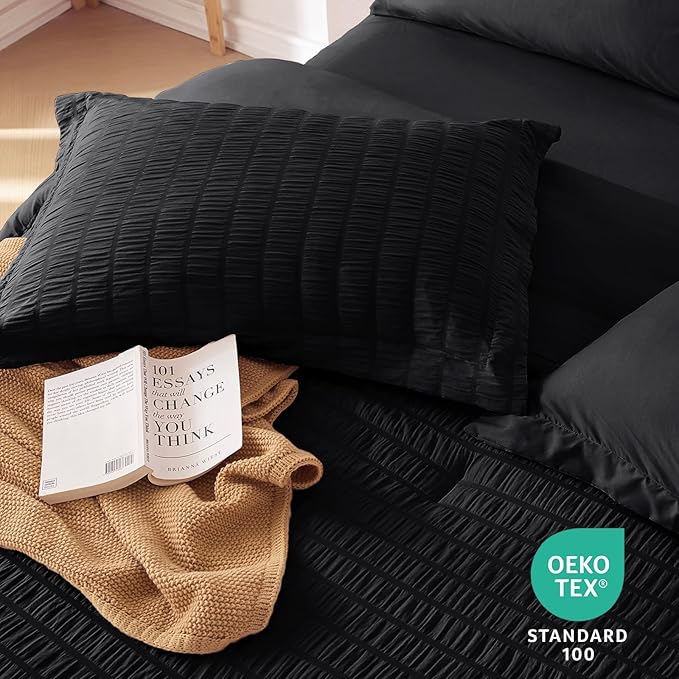 MUXHOMO 7 Pieces King Comforter Set, Seersucker Bed in a Bag King Size - Image 9