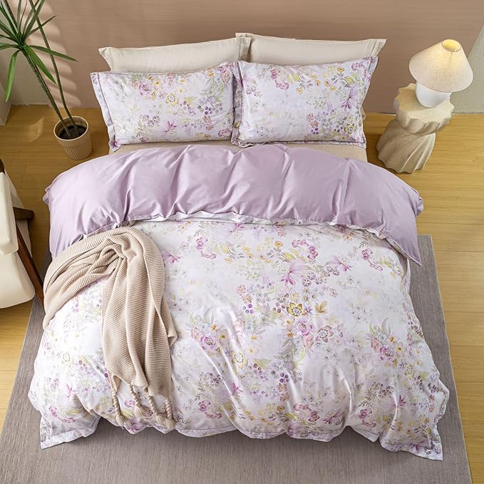 OAITE Duvet Cover Set Queen Size Floral Pattern Ultra Soft 100% Cotton Duvet - Image 4