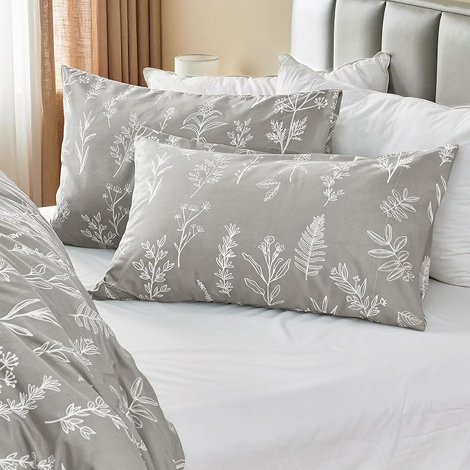 MUXHOMO Duvet Cover Queen Size, Reversible Floral Silver Gray Duvet Cover Set - Image 4