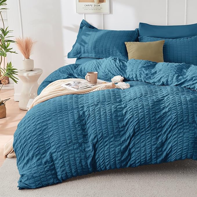 HYMOKEGE Teal Twin Comforter Set Seersucker 5 Pieces, All Season Luxury Bed in - Image 2