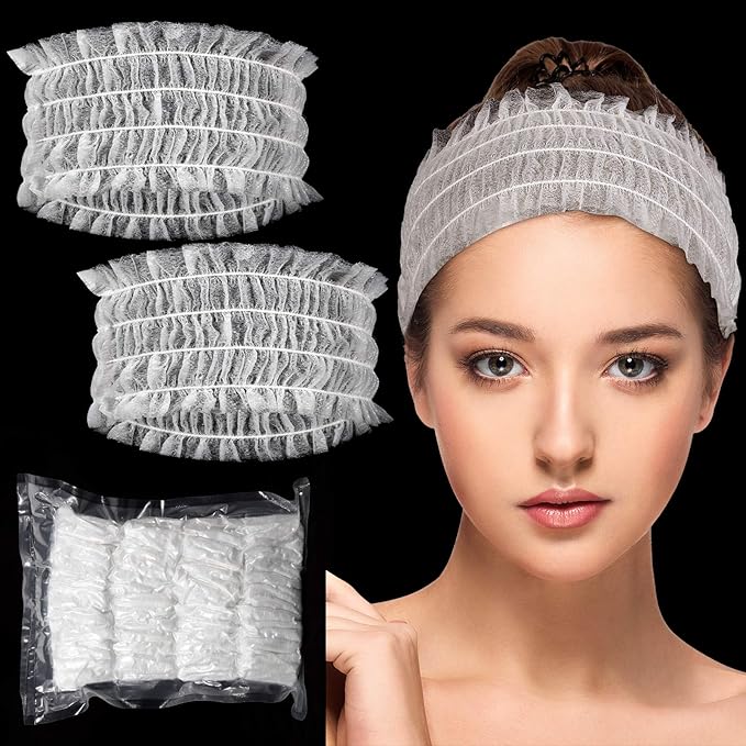 Chuangdi 100 Pieces Disposable Spa Headbands Soft Non-woven Facial Hair Band by Chuangdi