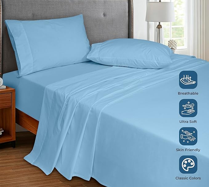 Royale Linens 100% Organic Cotton Twin Flat Sheet Only - Image 4