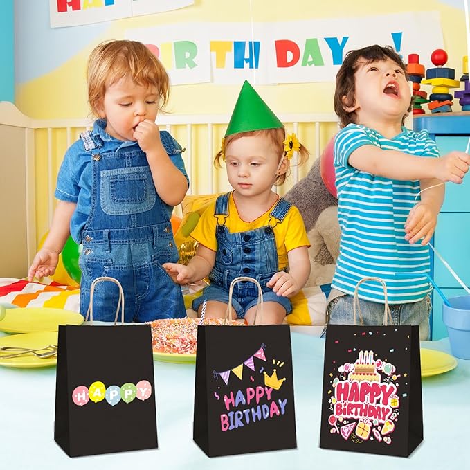 XPCARE 200Pack Paper Bags 8x4.5x10 Inch, Plain Medium Paper Bags with Handles Bulk, Kraft Paper Gift Bag, Retail, Party, Shopping, Favor Bag(Black)