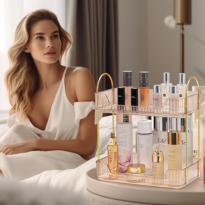 Akinbas 2 Tier Bathroom Organizer Countertop Makeup Perfume Tray Skincare - Image 7