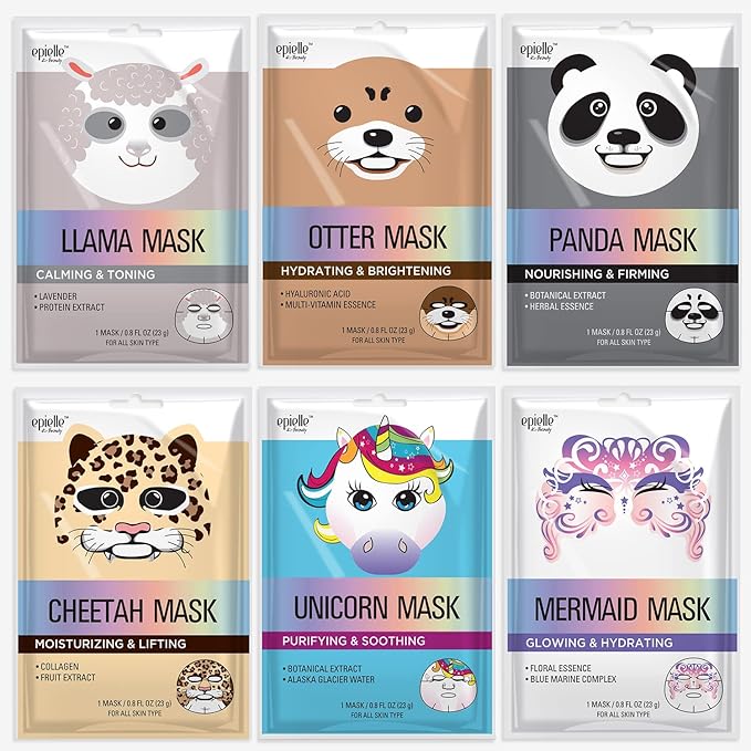 Epielle Character Face Mask Mystical Safari 6 Pack, Fun & Effective Korean Skin by Epielle