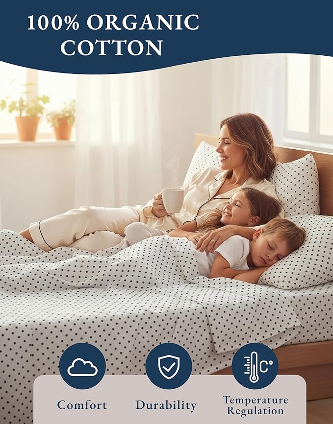 LANE LINEN 100% Organic Cotton Full Sheets Set, Percale Fully Elasticized - Image 6