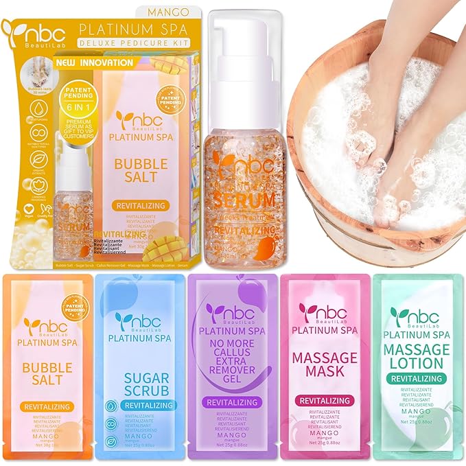Pedicure Kit Foot Soak Set: Bubble Salt, Sugar Scrub, Massage Mask, Massage by nbcBeautiLab