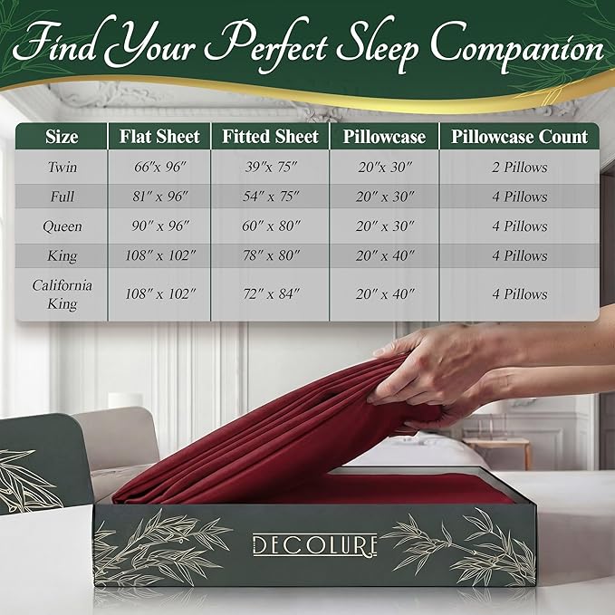 DECOLURE 100% Viscose Derived from Bamboo Sheets Twin Size - Image 8