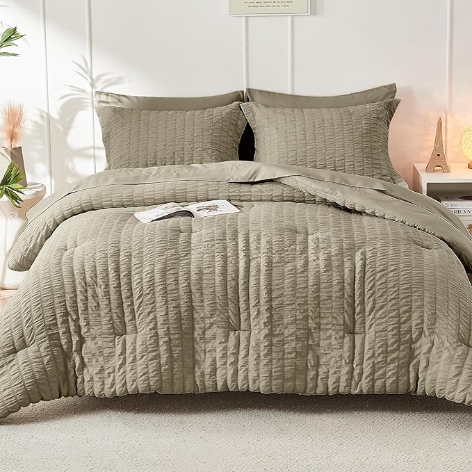 HYMOKEGE Linen Full Size Comforter Sets Seersucker 7 Pieces, All Season Luxury - Image 9