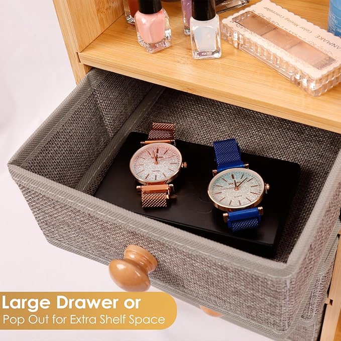 Large Makeup Organizer For Vanity, Large Capacity 3 Tiers Bamboo Bathroom - Image 8