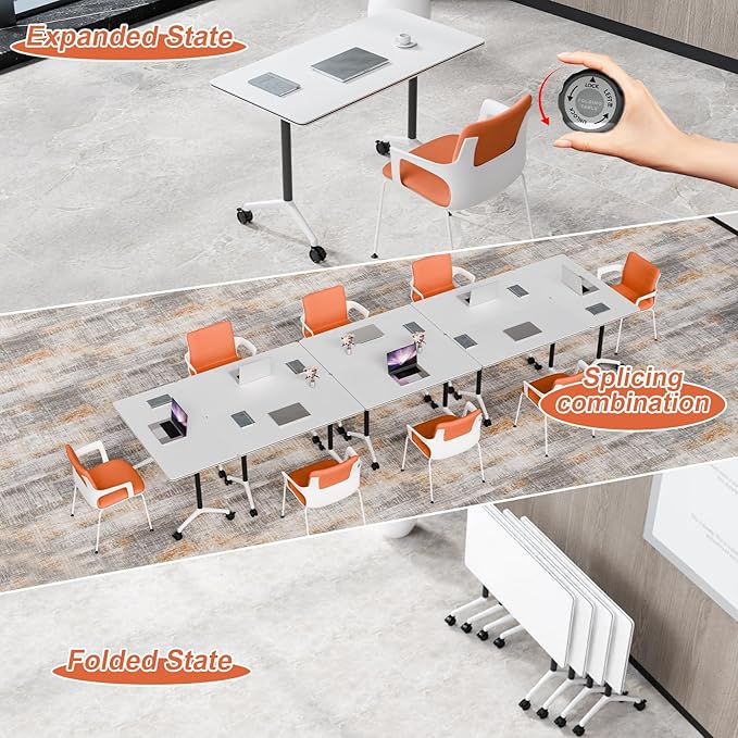 Conference Table Flip Top Mobile Conference Room Tables,Folding Conference Table with Wheels,Large Meeting Training Seminar Table Saving Space for Office Classroom(8A,70.8'')