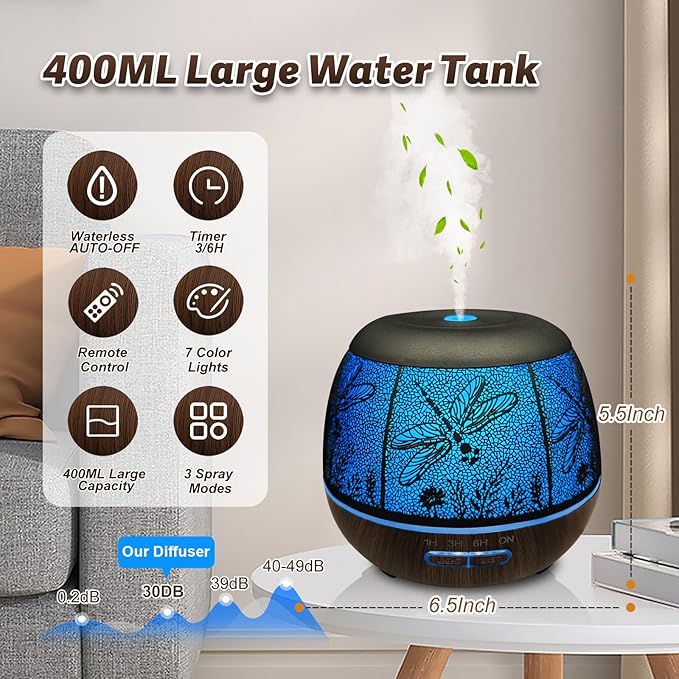 Roonbo Diffusers for Essential Oils Large Room 400ml, Essential Oil Diffuser - Image 6