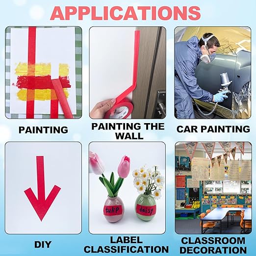 Bligo 10 Pack Red Painters Tape 1 Inch x 55 Yards, Medium Adhesive Masking Tape Bulk (550 Total Yards), Residue-Free for Painting, DIY Crafting, Indoor & Outdoor Use