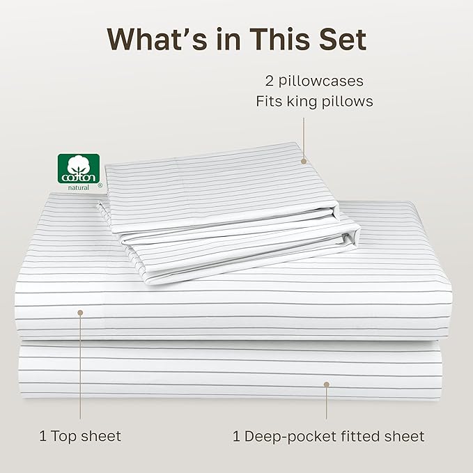 California Design Den Soft 100% Cotton King Size Bed Sheets Set, 400 TC Good - Image 4