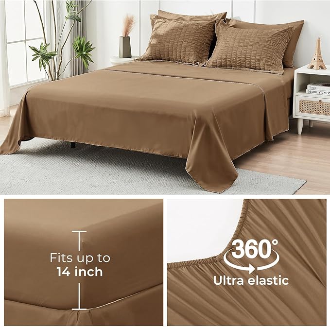 HYMOKEGE Brown King Size Comforter Set Seersucker 7 Pieces, All Season Luxury - Image 7