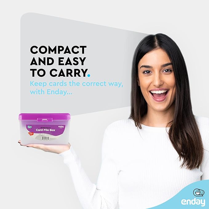 Enday Index Card Holder Purple, 3x5 Note Flash Card Organizer Case, Index Card File w/flip top, Notecard Recipe, Holder, Holds 250 Cards, Also Available in Red, Green, Blue, Grey, Pink (1 PC)