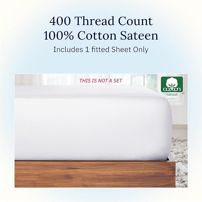 California Design Den White Fitted Sheet Full Size, 100% Cotton 400 Thread - Image 5