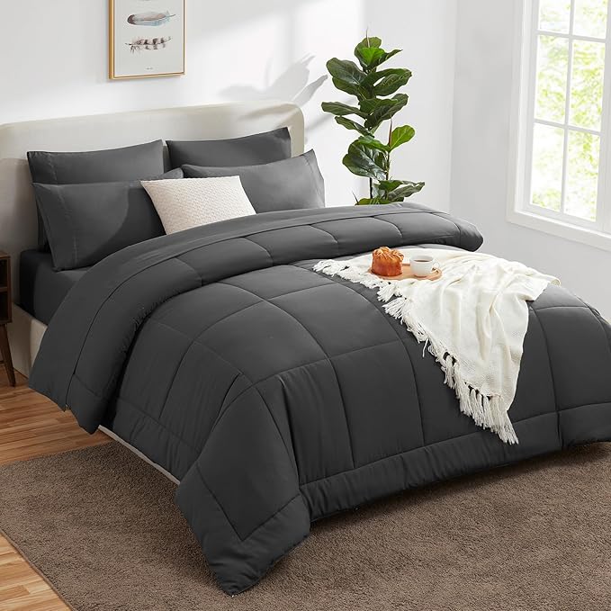 CozyLux Twin XL Comforter Set Dark Grey, 5 Pieces Twin Extra Long Bed in a Bag - Image 7