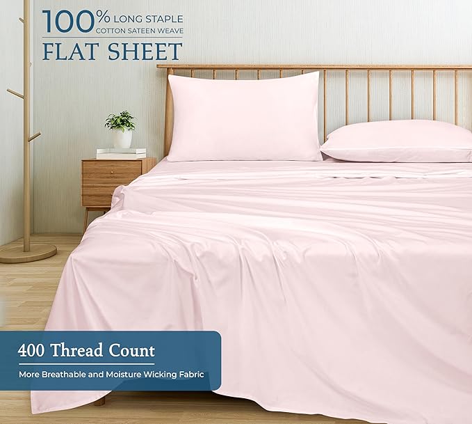 400 Thread Count 100% American Grown Cotton Pink Flat Sheet Only - Image 4