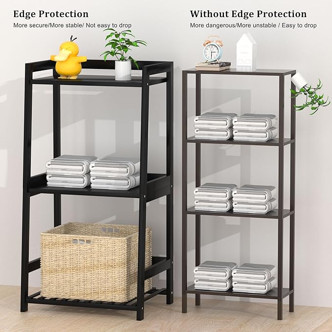 POXAKA 3 Tier Bamboo Bathroom Shelves, Ladder Shelf - Image 4