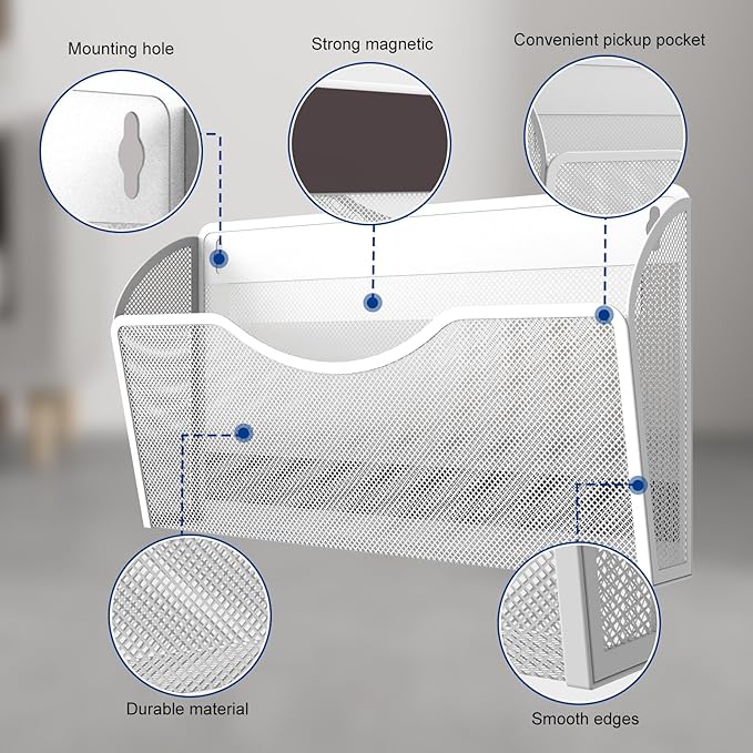 3 Pcs Magnetic File Holder for File Cabinets, Folder Holder Organizer- No Drilling Paper Document Holder, Large Capacity Office Hanging Magazine Rack for Refrigerator, Whiteboard, Office, Kitchen