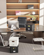 2 Pack File Storage Organizer, Portable File Box with Lid, Fit for Letter/Legal File Folder Storage, Gray(Leather)