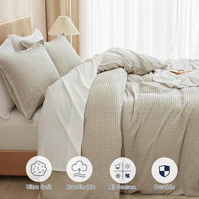 PHF Waffle Weave Duvet Cover Set King Size, No Snagging Ultra Soft Luxury - Image 4
