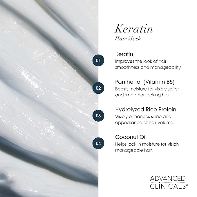 Advanced Clinicals Keratin Hair Mask Treatment, 12 Fl Oz, - Image 4