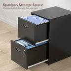 Kubohogar 2 Drawer File Cabinet with Lock,Black Metal Filing Cabinets,Vertical Locking File Cabinet Fit Hanging Files, Letter,File Box and A4 Documents (Black)