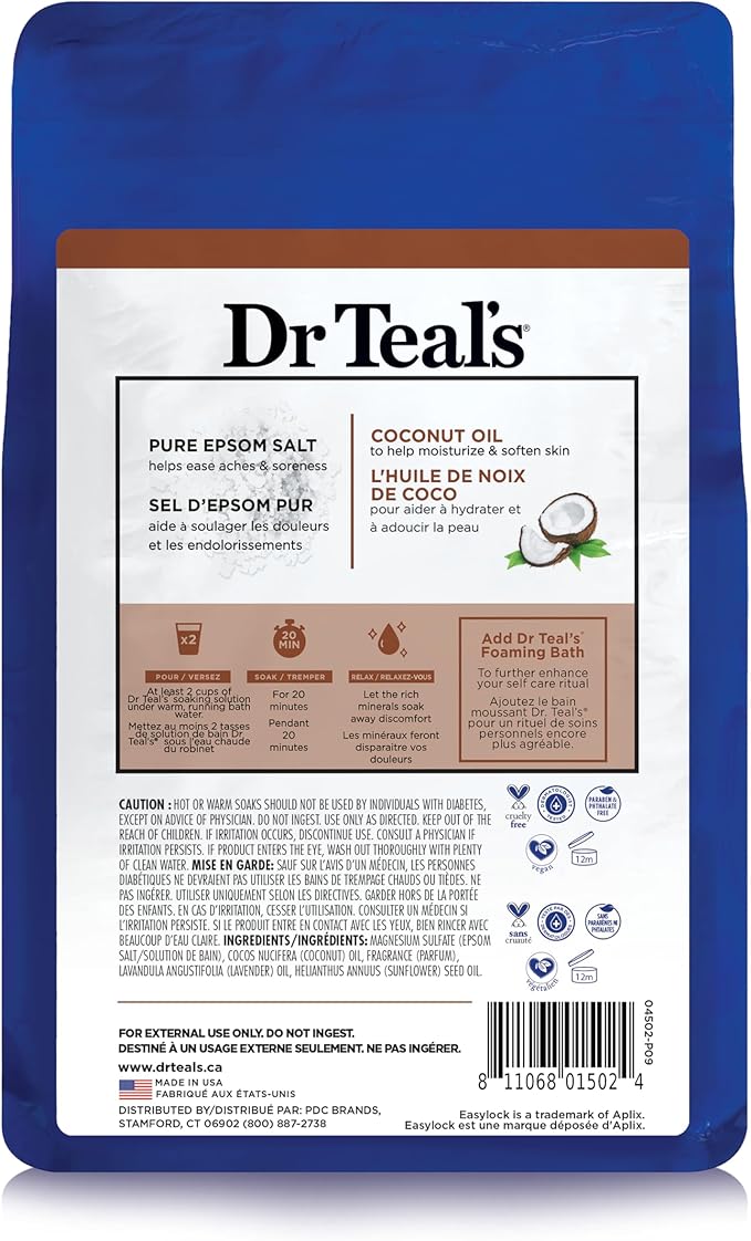 Dr Teal's Salt Soak with Pure Epsom Salt, Nourish & Protect with Coconut Oil - Image 2