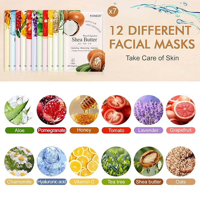 KONEUK 84 Pack Collagen Face Masks Skincare - Image 2