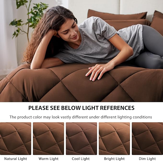 Love's cabin Twin Comforter Set Brown, 5 Pieces Twin Bed in a Bag, All Season - Image 5