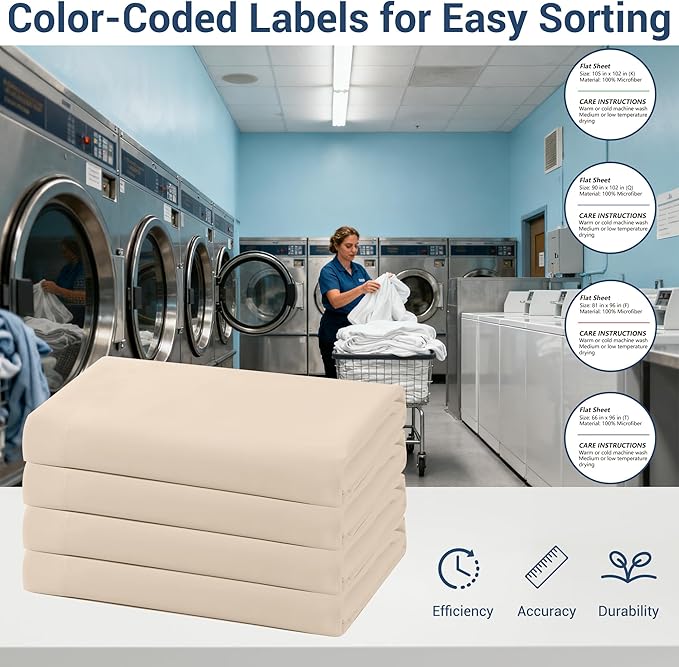 Bulk King Flat Sheets Only, 6 Pack Quick Sort Top Bed Sheet, Color-Coded Label - Image 4