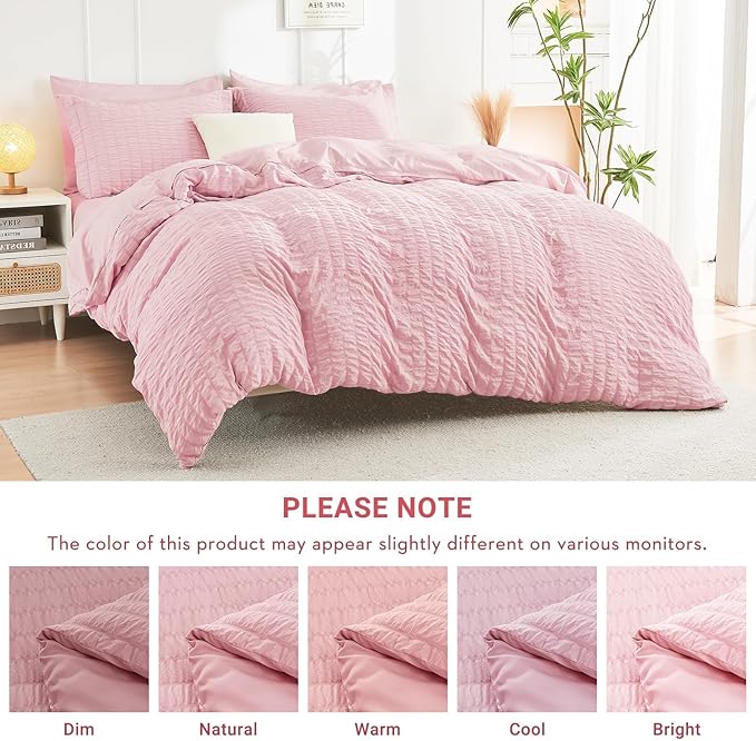 HYMOKEGE Pink California King Comforter Set Seersucker 7 Pieces, All Season - Image 5