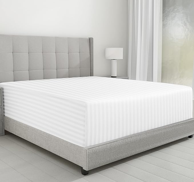 California Design Den Cotton Sateen Damask Stripe King Fitted Sheet Only by CaliforniaDesignDen