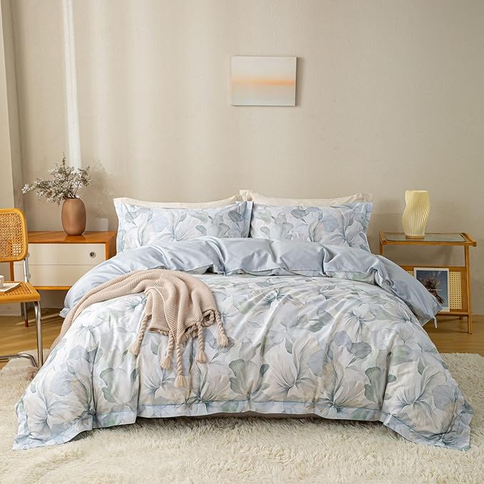 OAITE Duvet Cover Set King Size Floral Pattern Ultra Soft 100% Cotton Duvet - Image 2
