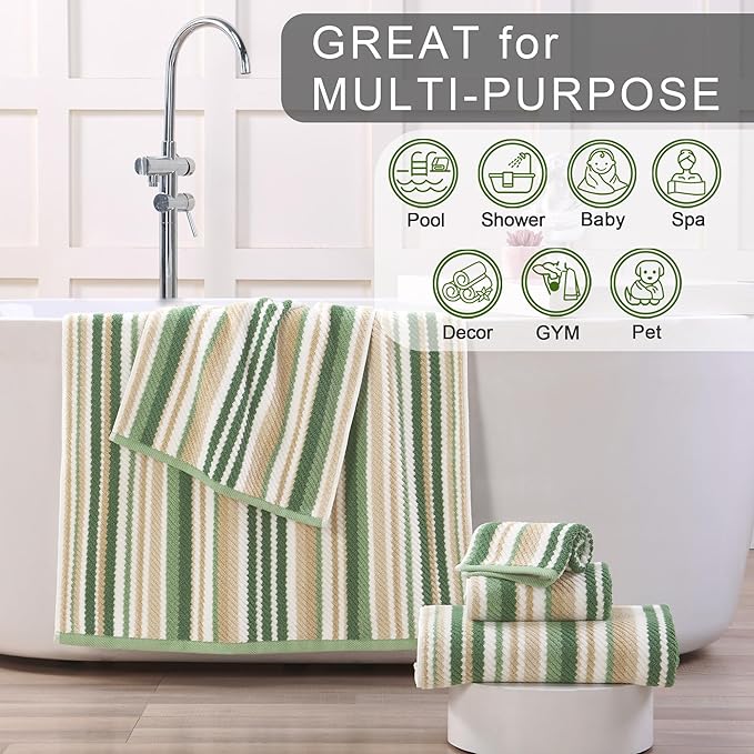 VOOVA & MOVAS Green Striped Wash Cloths - Image 4