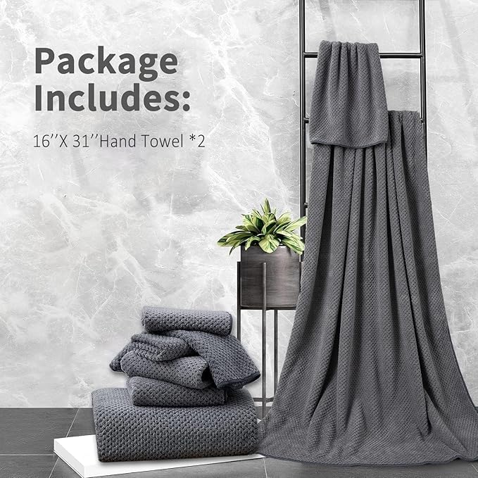 Grey Hand Towels Set 2 Pack-16“x31”, Ultra Soft Microfibers Bathroom Towel Set - Image 7