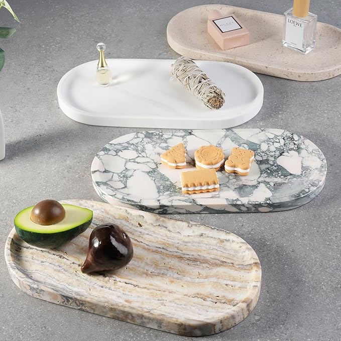 Koville Natural Marble Tray for Bathroom Countertop, Marble Vanity Trays for - Image 7