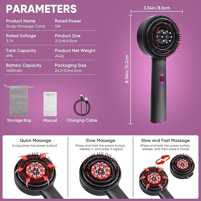 Rechargeable 3 in 1 Scalp Massager Hair Growth Oil Applicator, Electric Scalp - Image 6