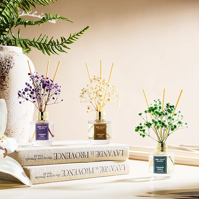 Airkeep Reed Diffuser Set of 3, Cinnamon Vanilla Lavender Field Moroccan Amber - Image 6